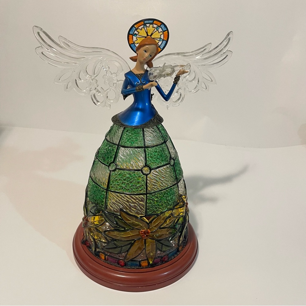 Stained Glass Angel with Clear Wings and Violin
